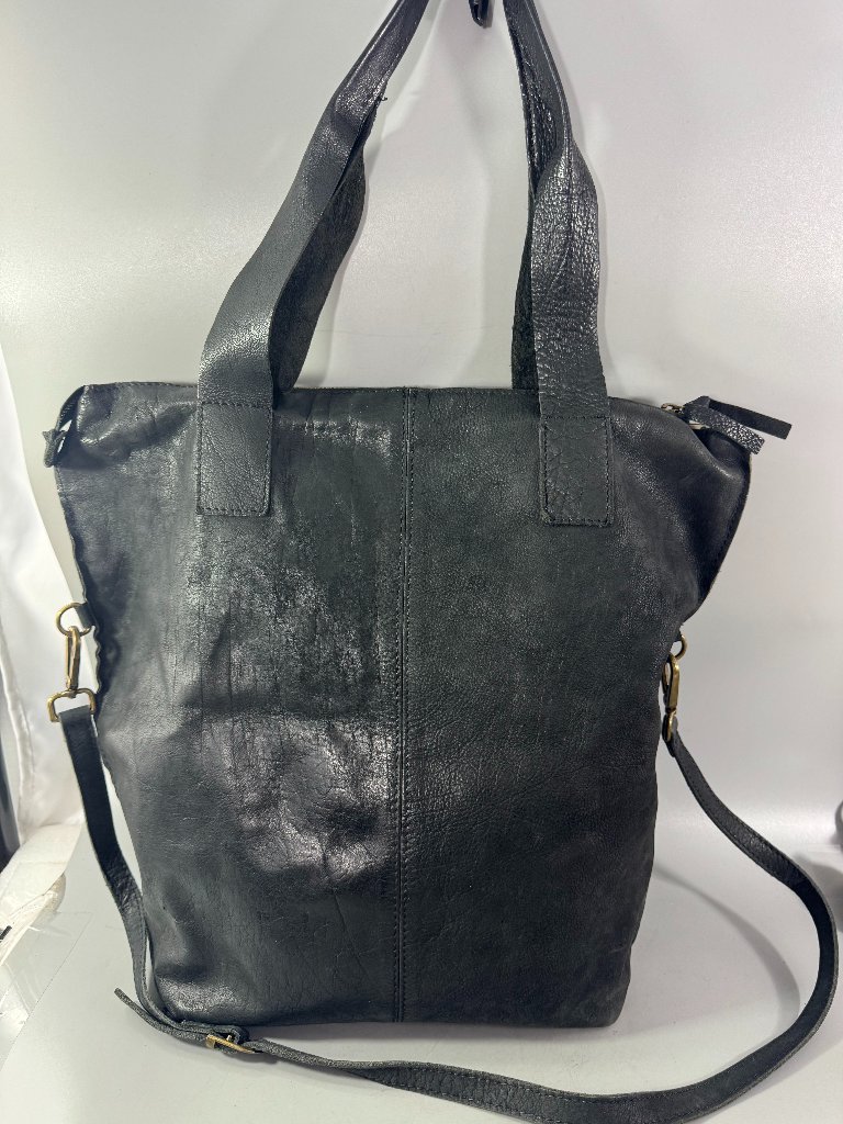 Nina Kendosa Paris Black Leather Reversible Tote/Shoulder Bag